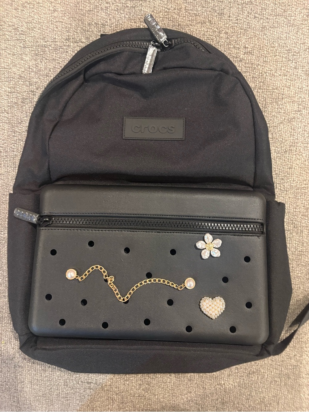 CROCS Black Women's Backpack with Embellished Front Pocket